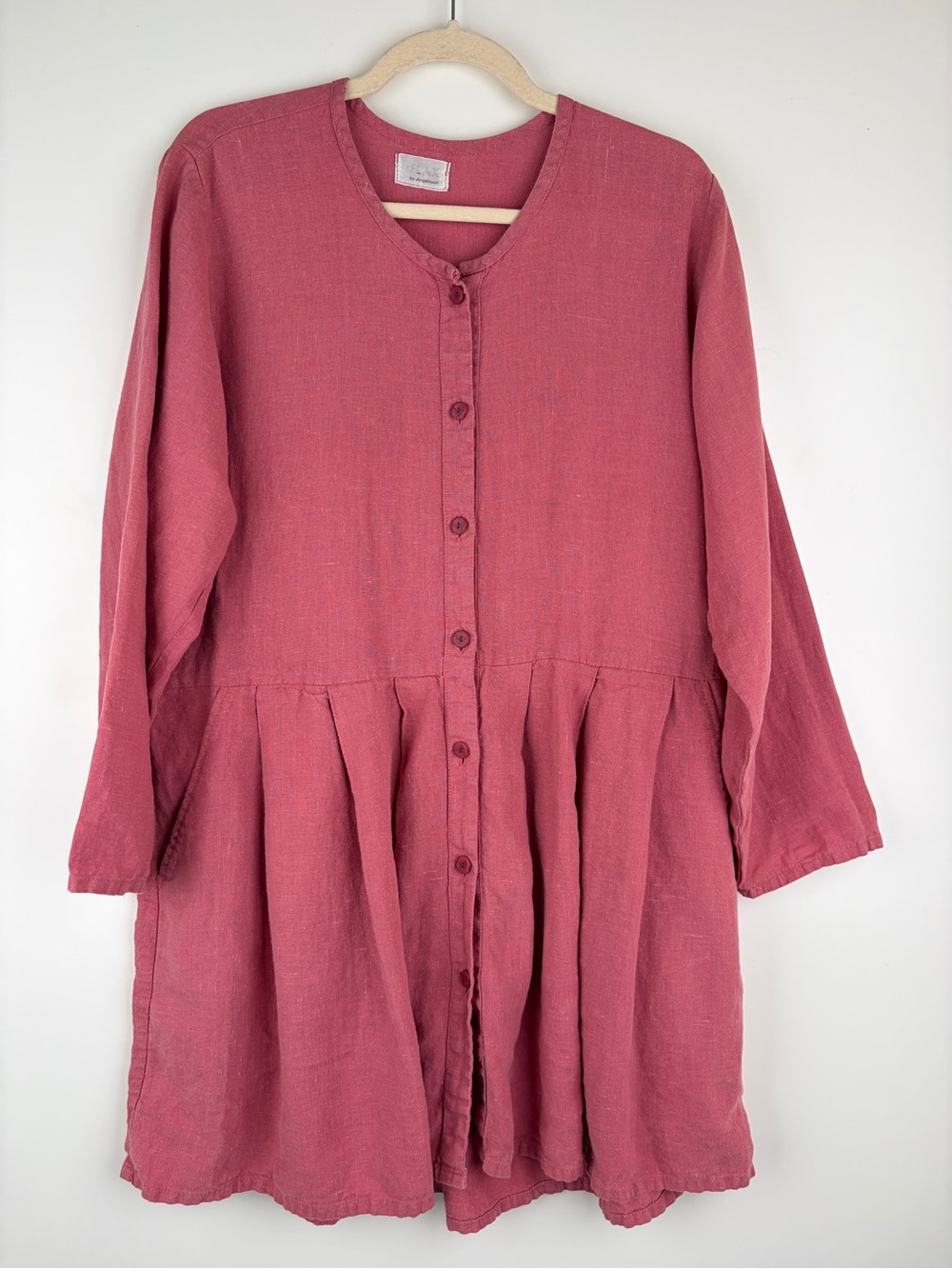FLAX by Angelheart Button-Front Long-Sleeve Tiered Dress in Dusty Rose